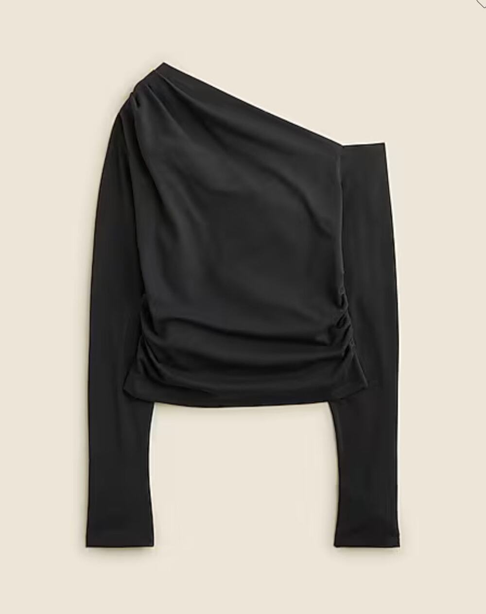 J.Crew Stretch Cotton Blend Off The Shoulder Long Sleeve Top Black Small NWT